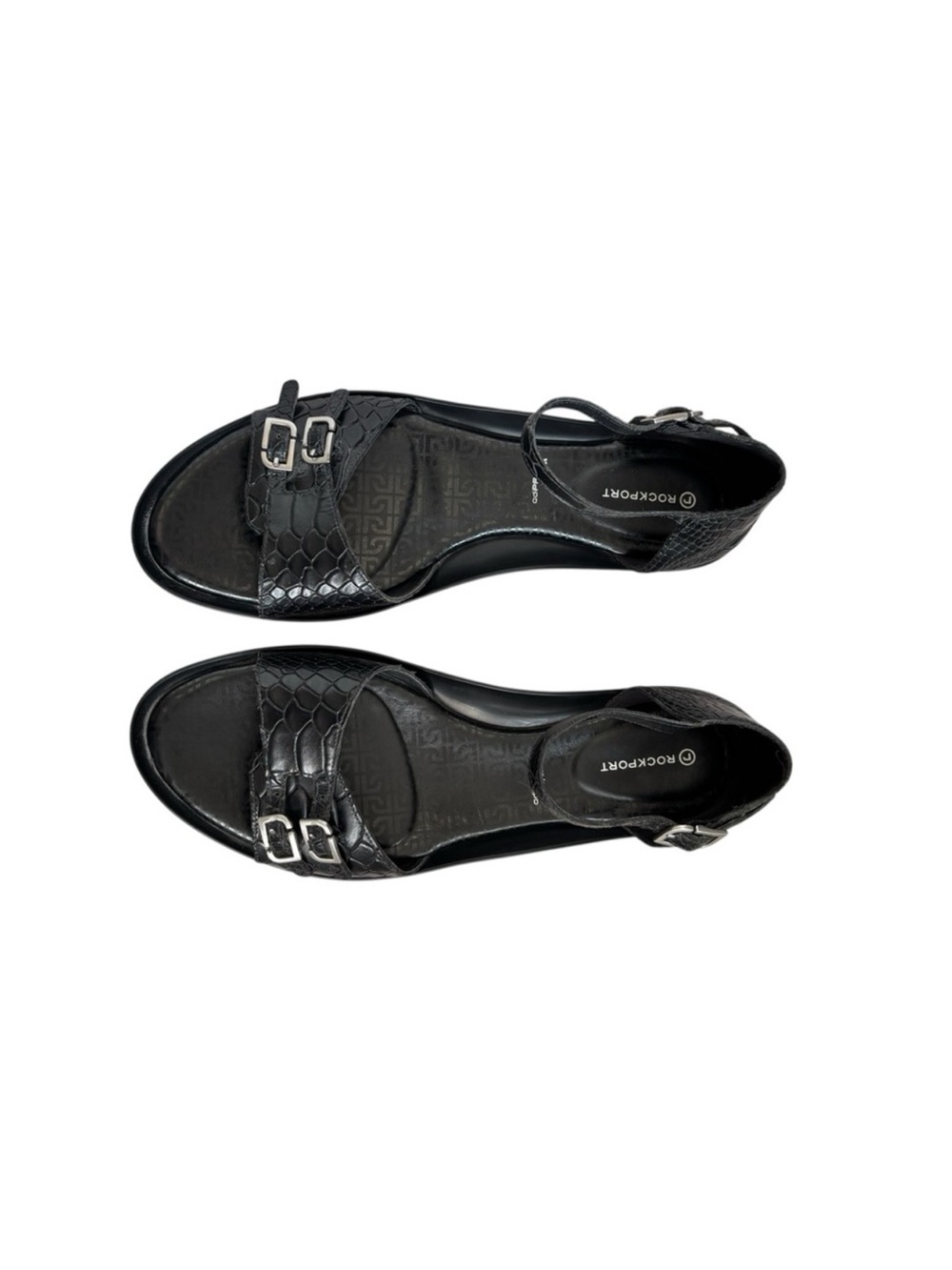 Rockport black leather low heel classic adjustable comfort sleek sandals 9 1/2 - Picture 6 of 14